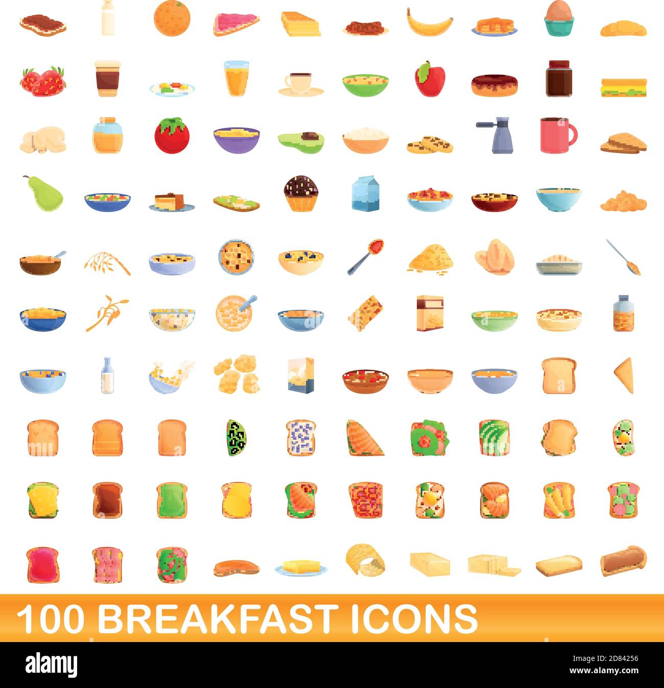 100 breakfast icons set. Cartoon illustration of 100 breakfast icons ...
