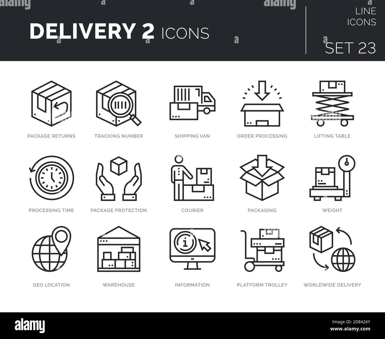 Set of vector delivery icons. Icons are in flat / line design with elements for mobile concepts and web apps. Collection of modern infographic logos a Stock Vector
