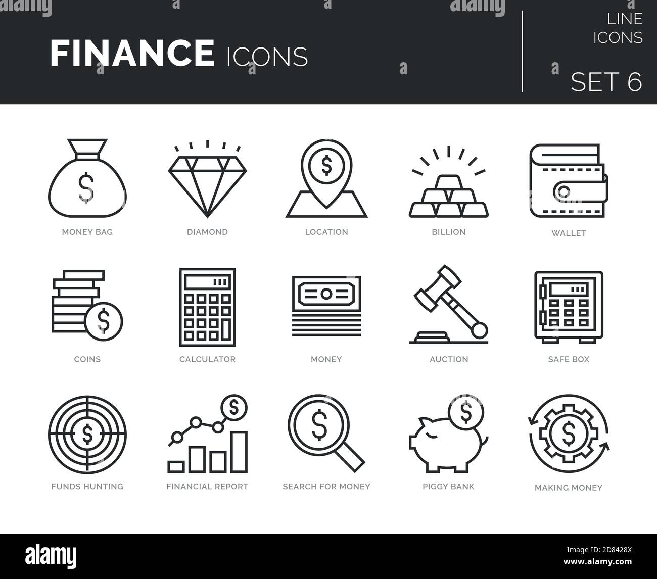 Collection of modern thin line icons set of finance elements Stock ...
