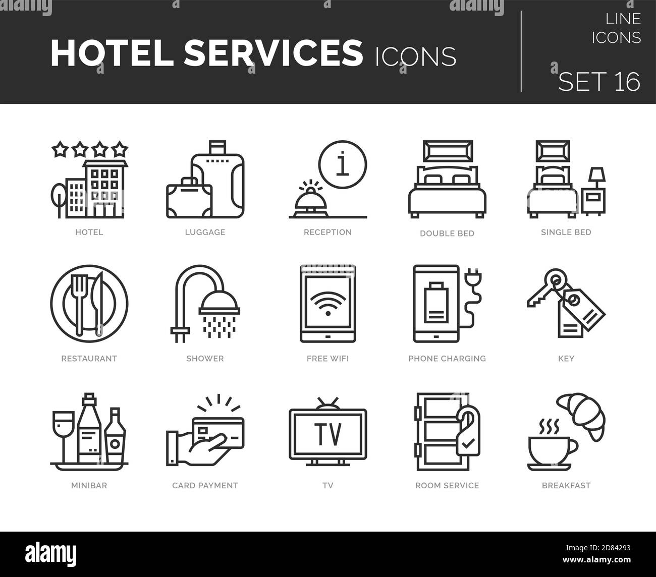 Set of vector hotel services icons. Stock Vector