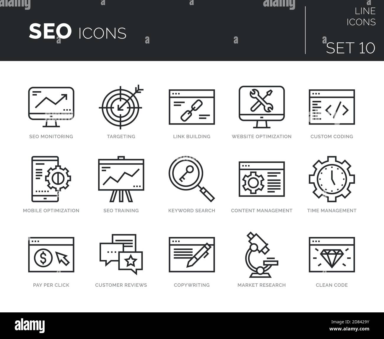 Set of vector seo icons. Stock Vector