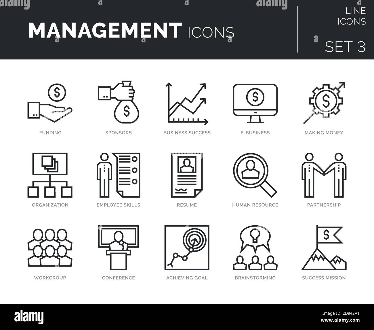 Collection of modern thin line icons set of management elements. Stock Vector