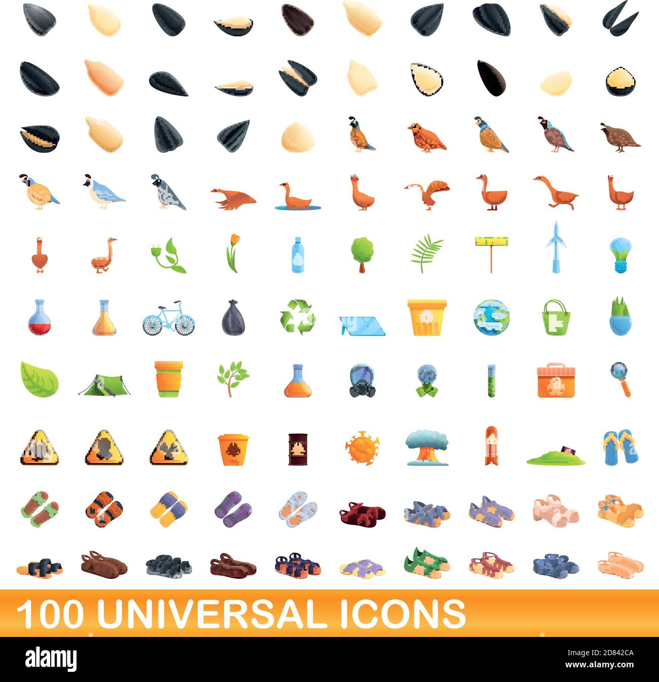 100 universal icons set. Cartoon illustration of 100 universal icons ...