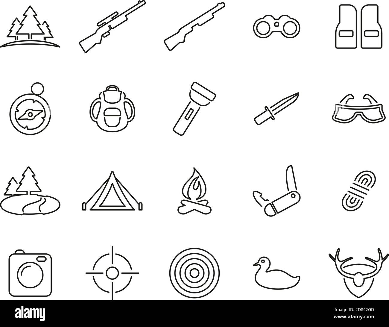 Hunting & Hunting Equipment Icons Black & White Thin Line Set Big Stock ...