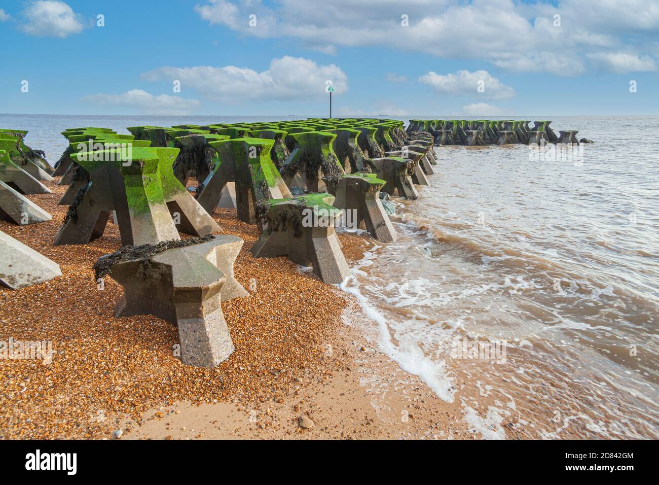 view of concrete sea defences, breakwaters at cobbolds point felixstowe