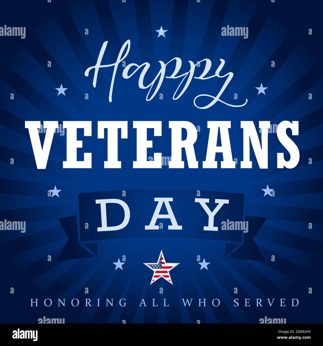 Happy Veterans Day USA creative banner. Isolated abstract graphic design template. Honoring all who served. Calligraphic lettering. Thank you veterans Stock Vector
