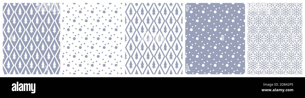 Christmas blue seamless pattern. Set of backgrounds. Vector illustration Stock Vector