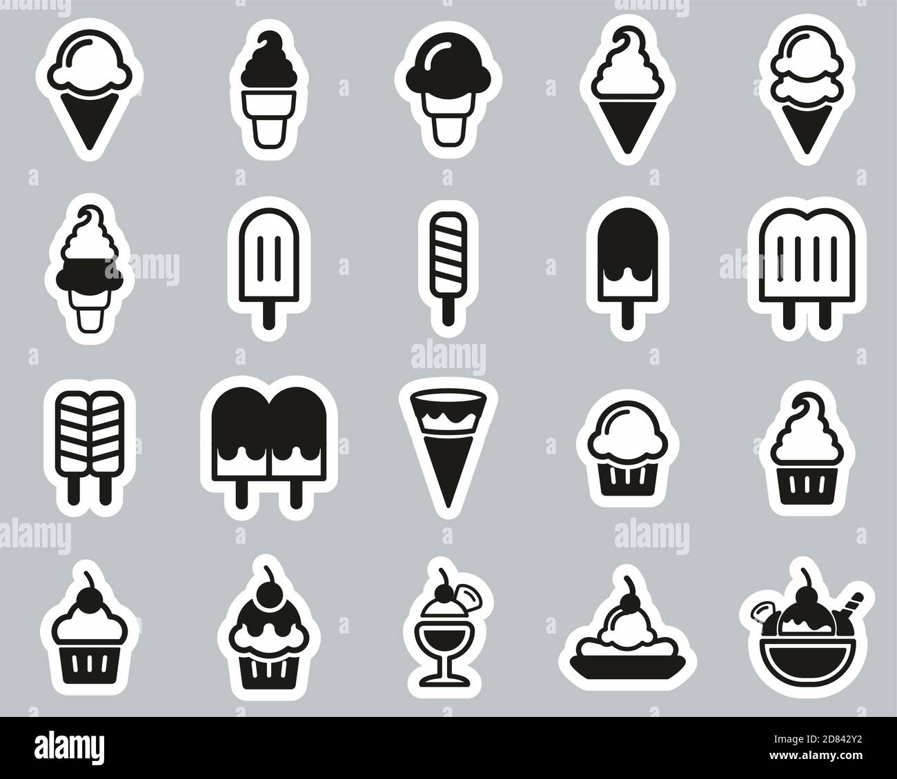 Ice Cream Icons Black & White Sticker Set Big Stock Vector Image & Art ...