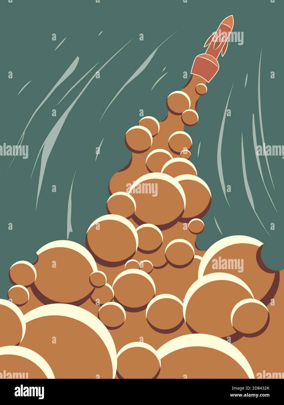 Rocket taking off in sky, vector illustration Stock Vector