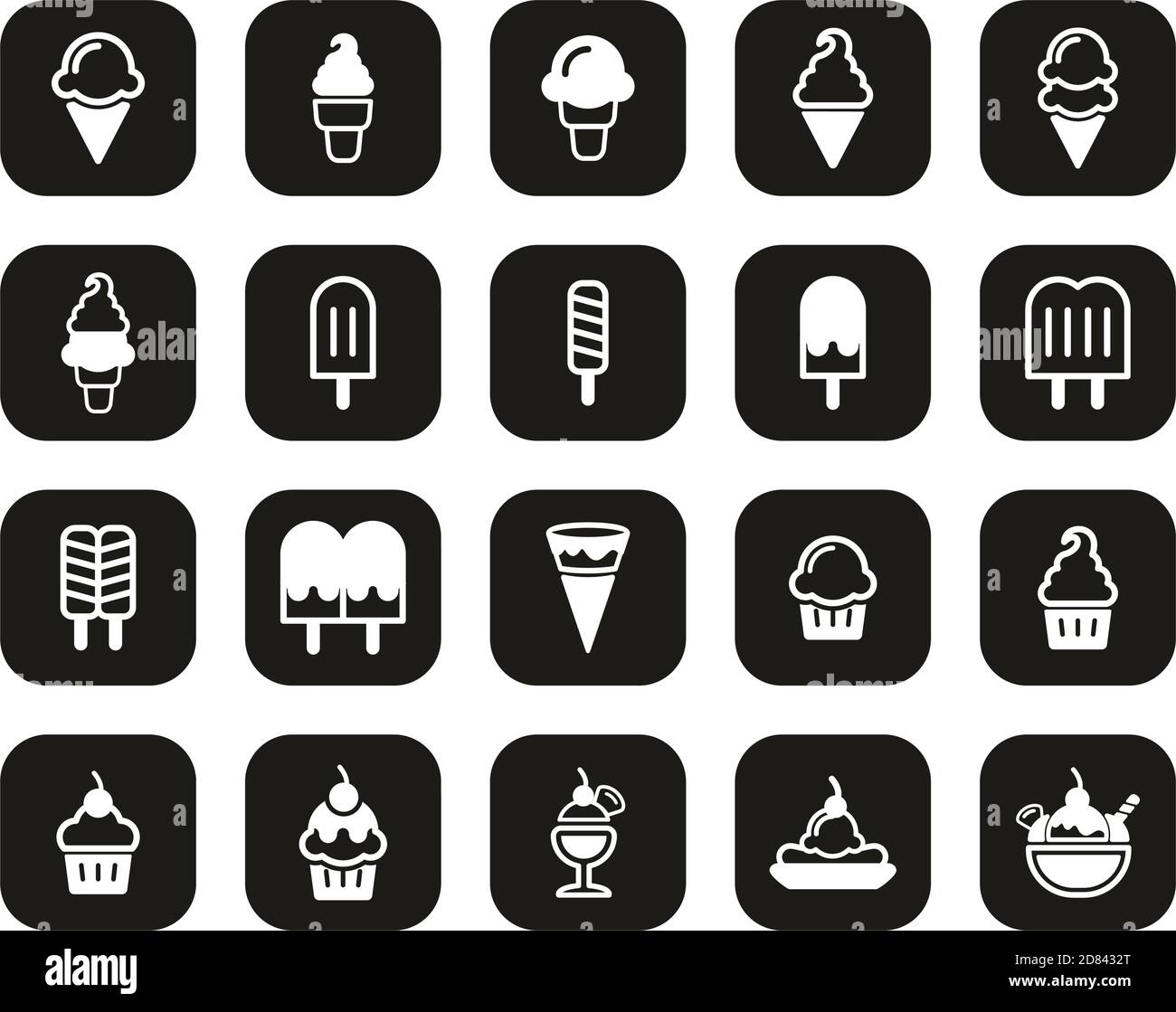 Ice Cream Icons White On Black Flat Design Set Big Stock Vector Image ...