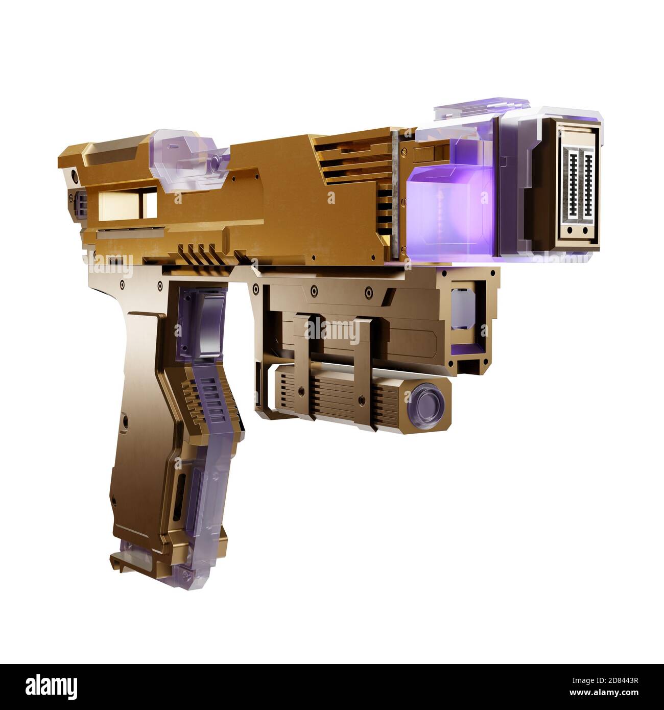 3d Science fiction futuristic metallic laser weapon blaster pistol, 3d illustration Stock Photo