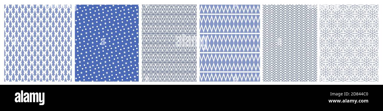 Christmas blue seamless pattern. Set of backgrounds. Vector illustration Stock Vector