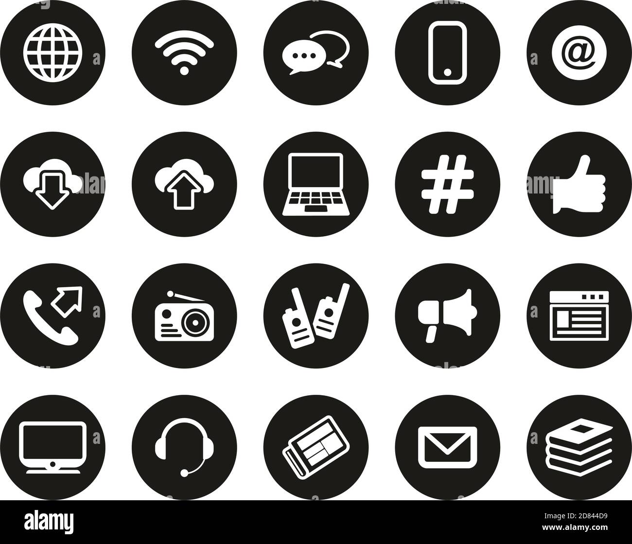 Information Channel Icons White On Black Flat Design Circle Set Big ...