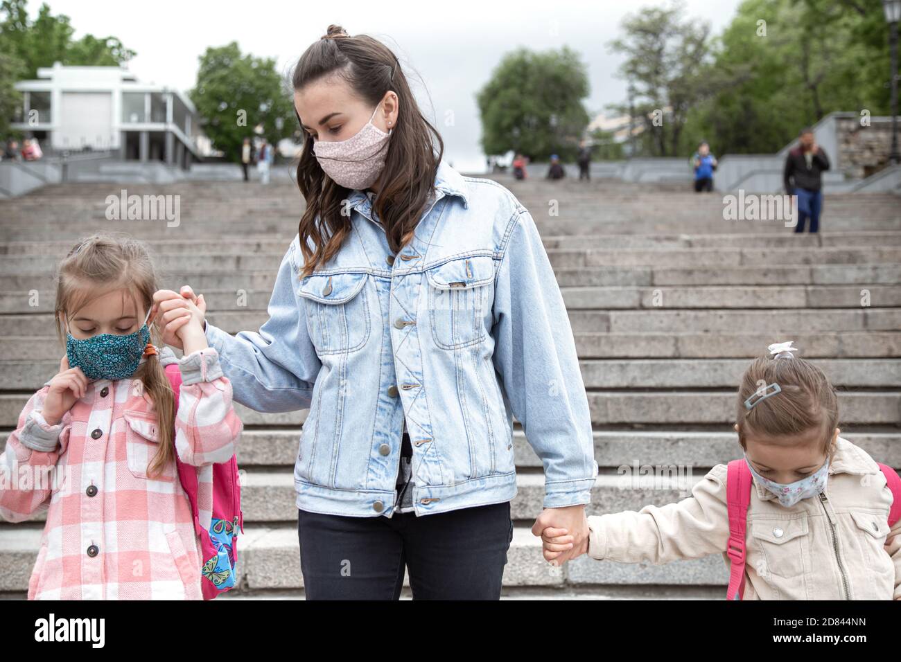 Back to school . Coronavirus pandemic children go to school in masks ...