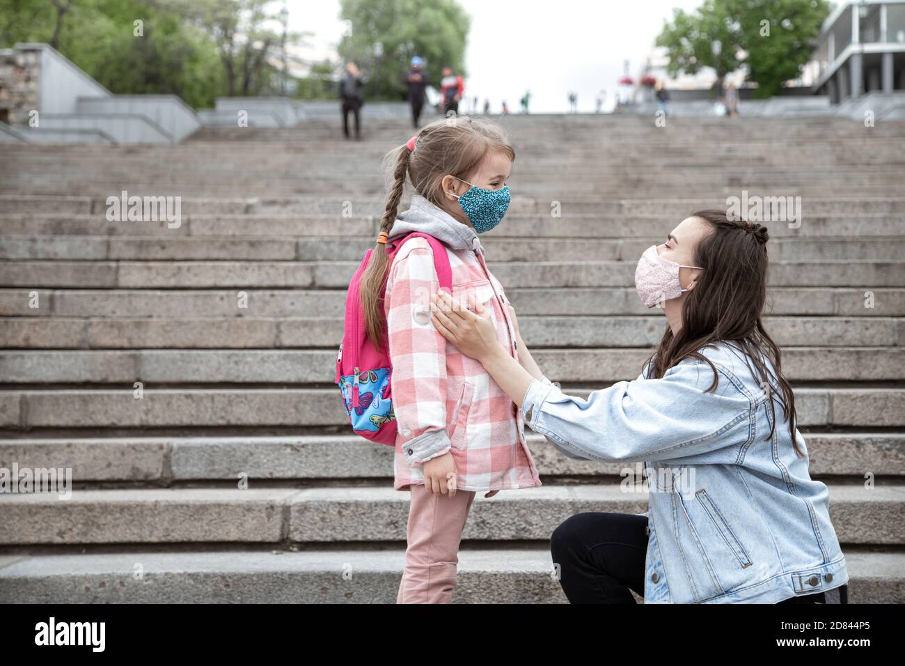 Back to school . Coronavirus pandemic children go to school in masks ...