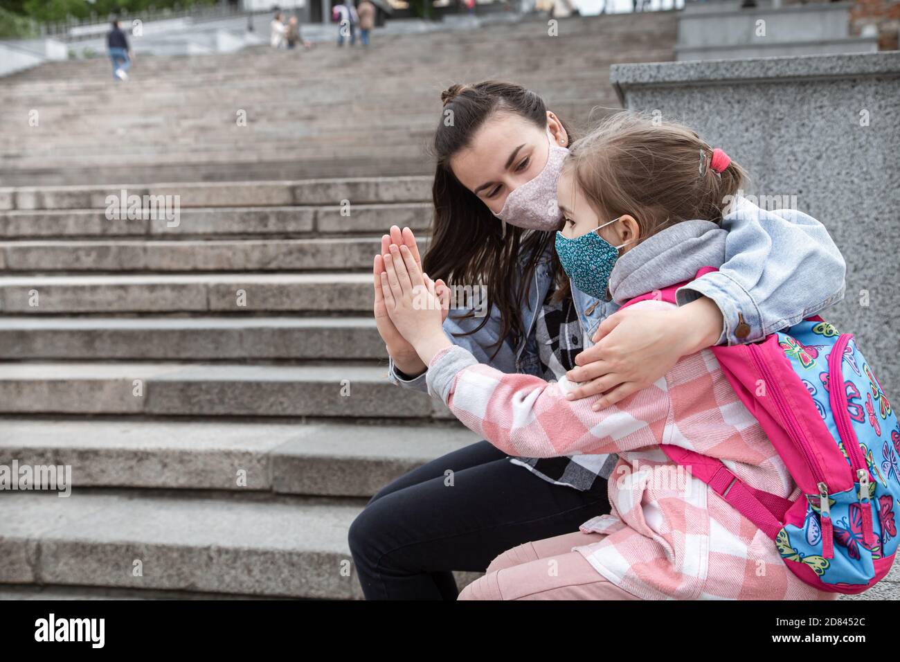 Back to school . Coronavirus pandemic children go to school in masks ...
