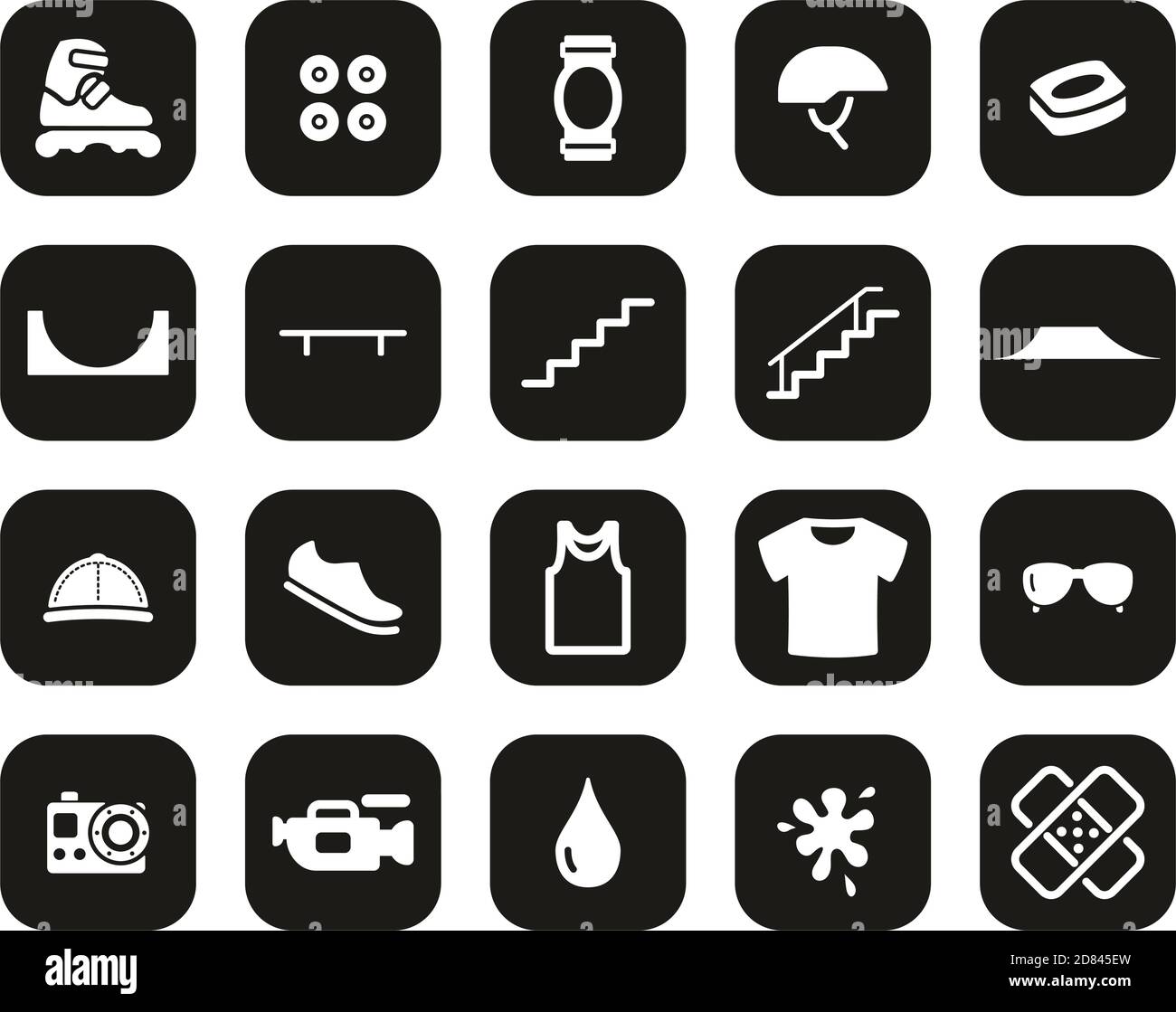 Inline Extreme Sport & Equipment Icons White On Black Flat Design Set ...