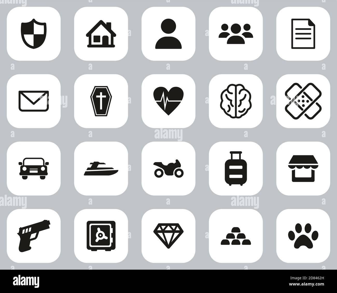 Insurance Policy Icons Black & White Flat Design Set Big Stock Vector ...