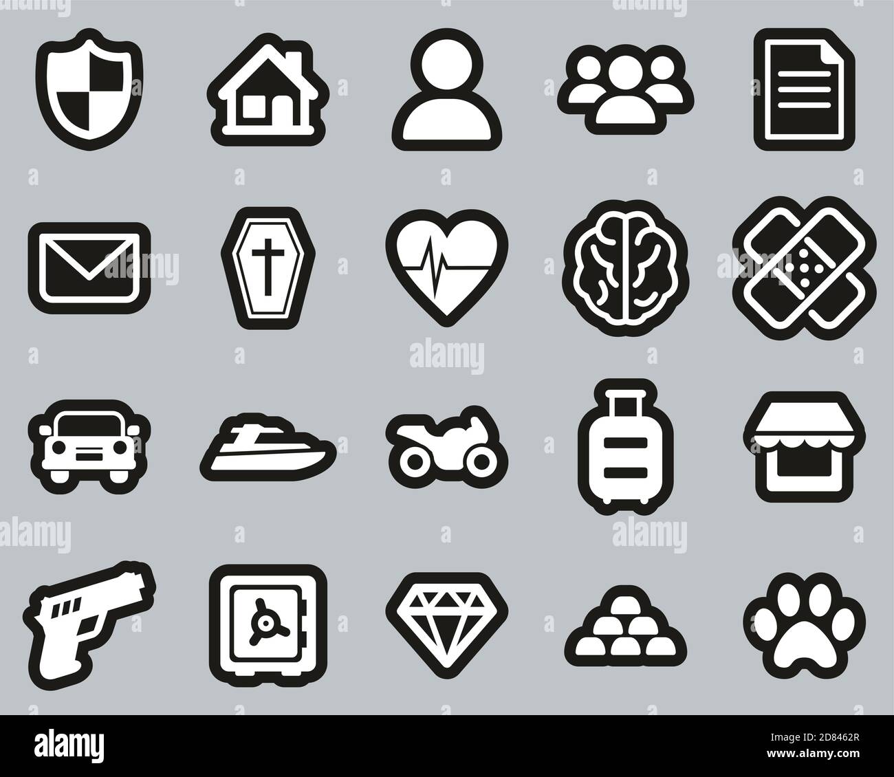 Insurance Policy Icons White On Black Sticker Set Big Stock Vector ...