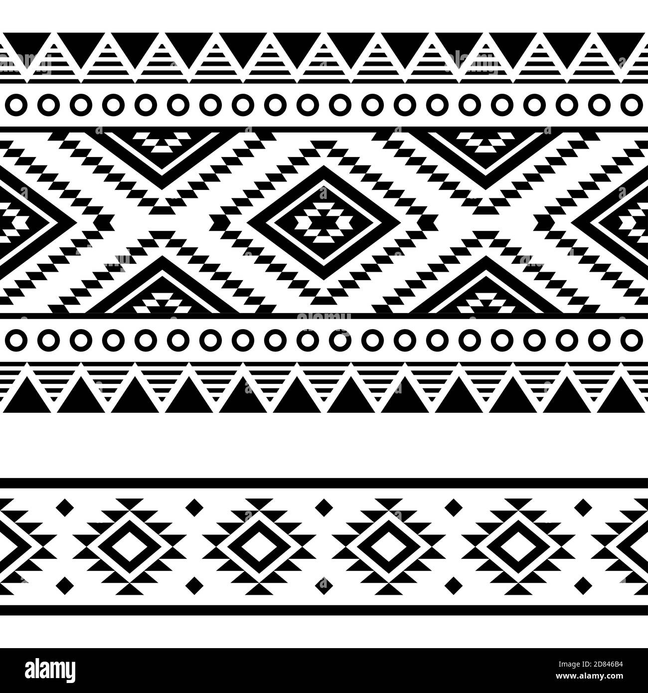 Aztec tribal geometric seamless vector two patterns set, Navajo geometric designs in black and white Stock Vector