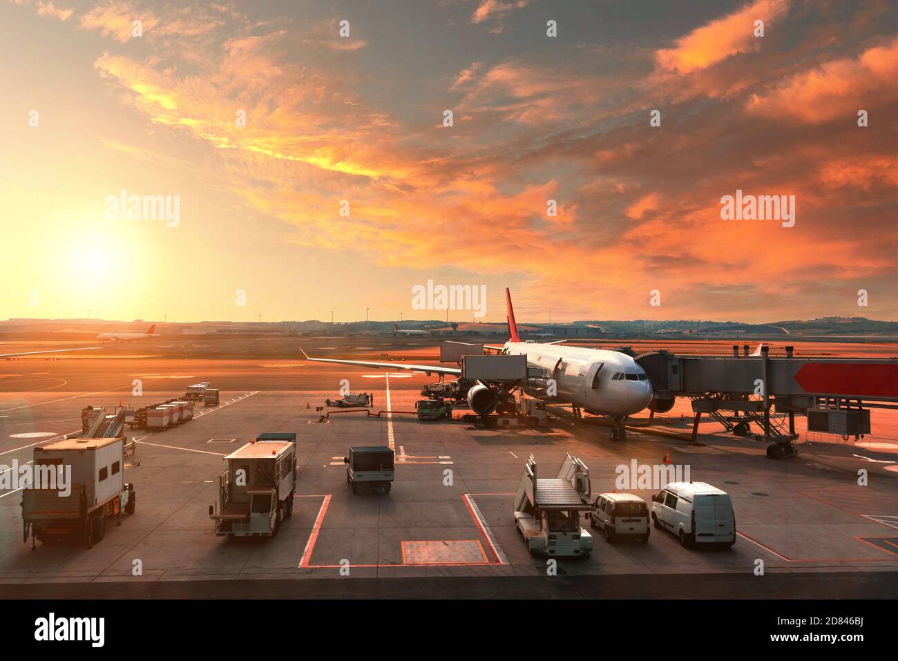 stunning sunset at the airport. Stock Photo
