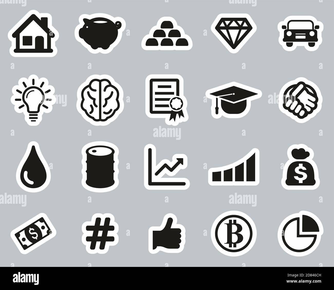 Investment Plan Icons Black & White Sticker Set Big Stock Vector Image ...