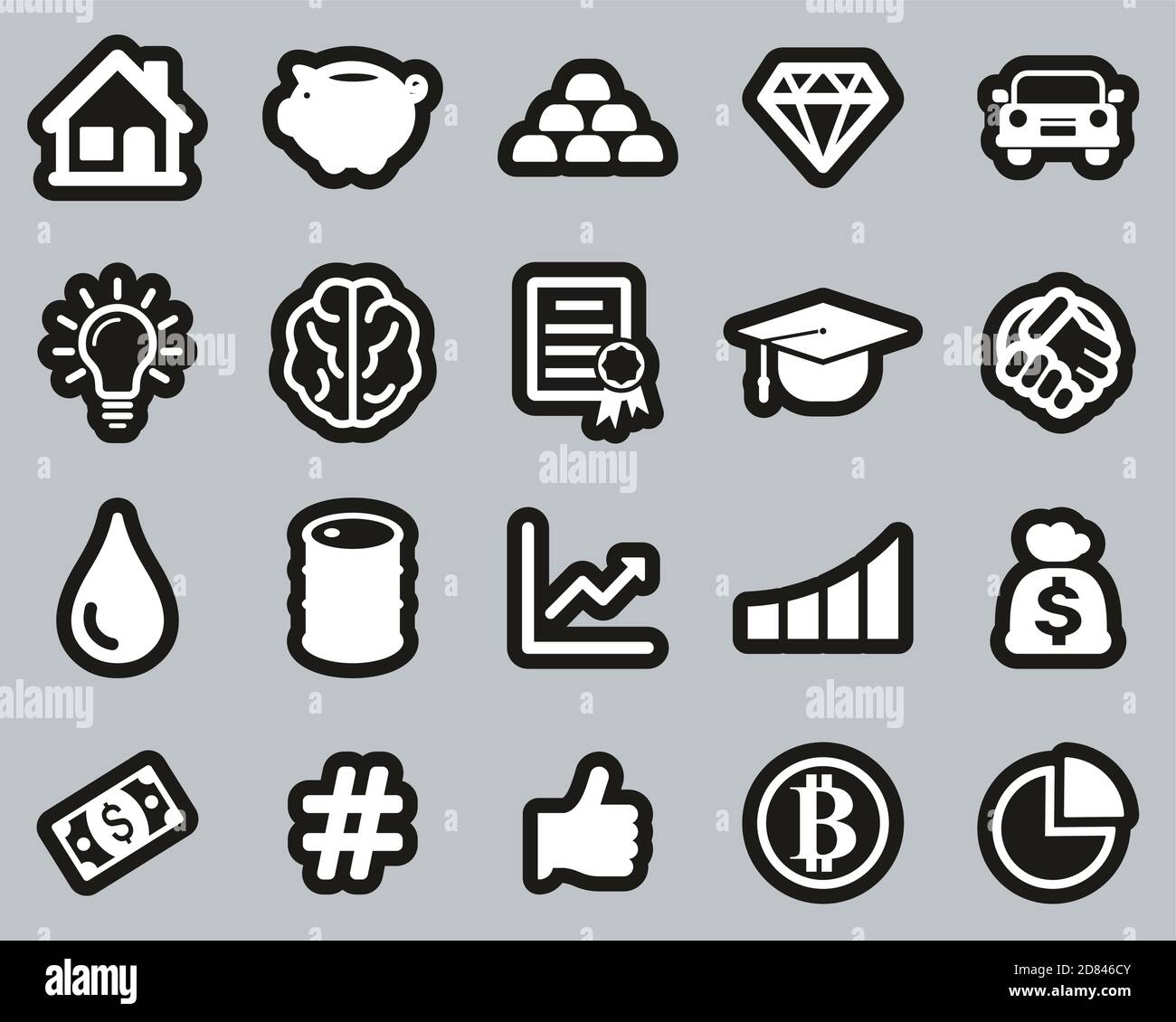 Investment Plan Icons White On Black Sticker Set Big Stock Vector Image ...