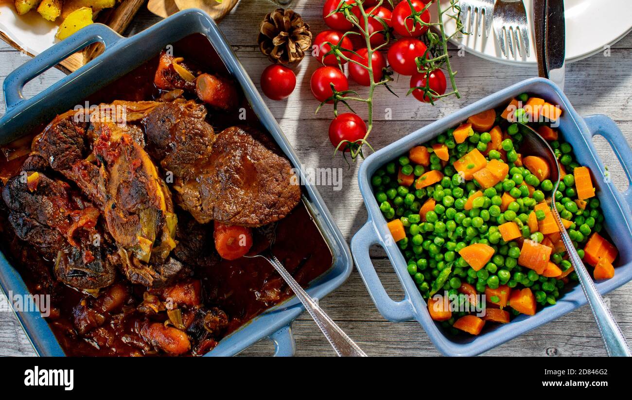 braised beef shanks meal  with vegetables Stock Photo