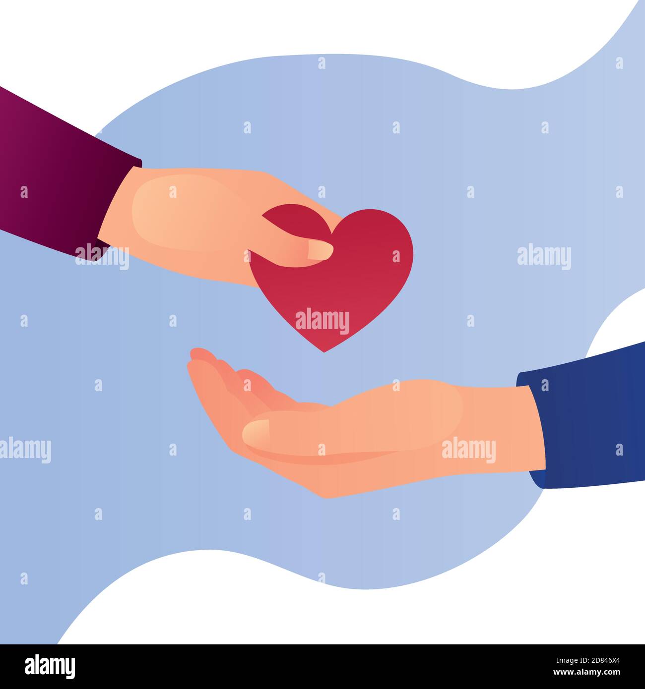 Man giving heart. Charity share. Donate, giving money. Vector illustration, flat style design. - Vektor Stock Vector