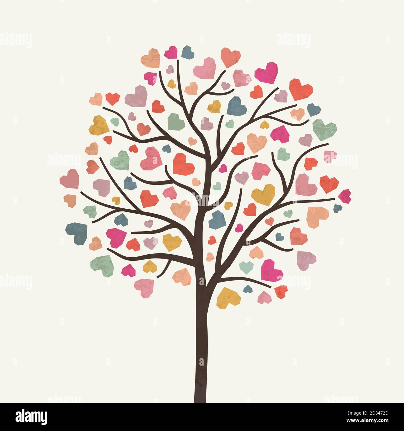 Charity illustration with tree created by hearts. Charity care, help. Donate, giving money. Vector illustration, flat style design. Stock Vector