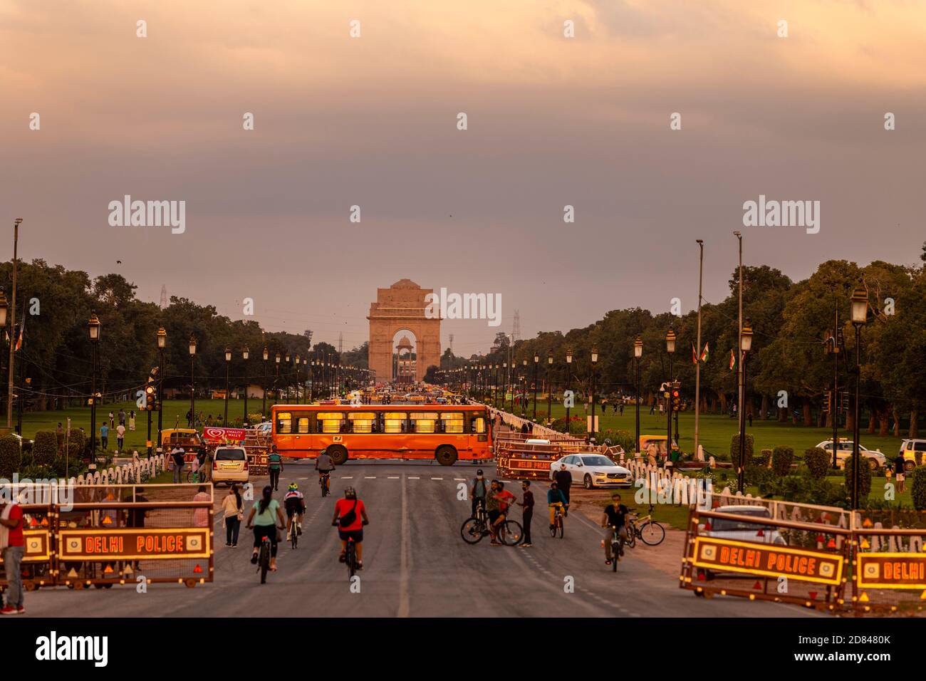View of a beautiful sky and sunset against the backdrop of India Gate