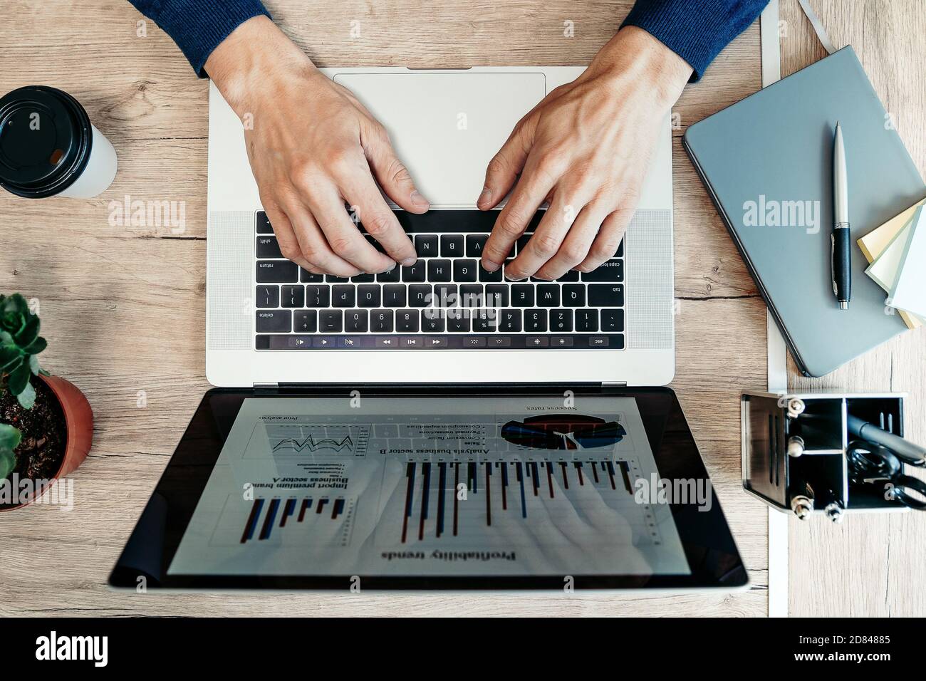 top view. business man analyzing financial data. Stock Photo