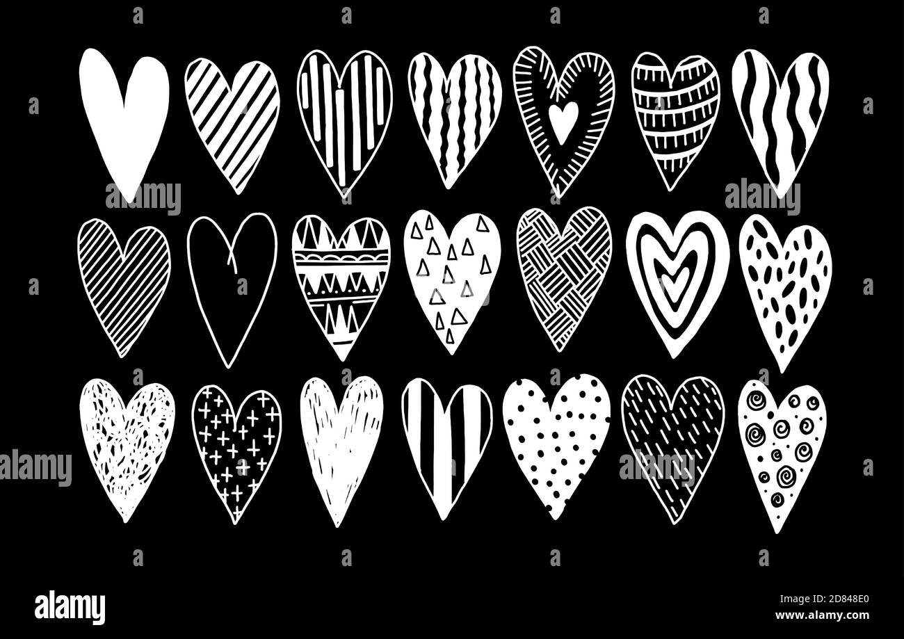 Heart doodle drawing isolated collection.Design decoration element. Stock Vector