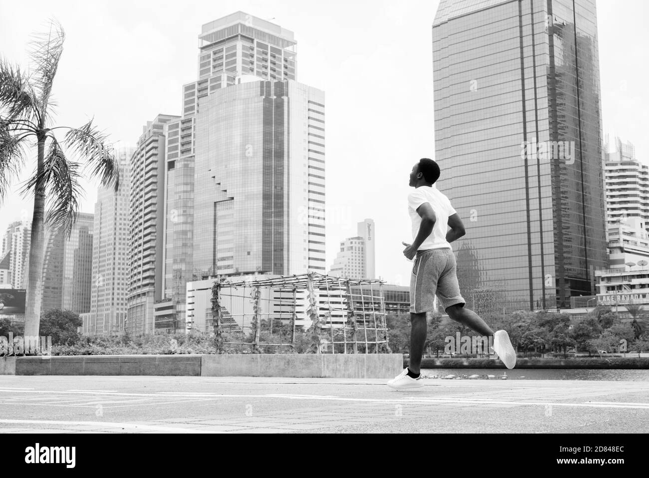 Young handsome African man exercising at the park Stock Photo