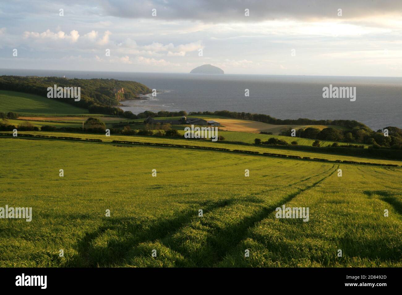 Ayrshire, South Ayrshire, Scotland, Uk, View from above Croy Shore to Culzean Castle and Ailsa Craig Stock Photo