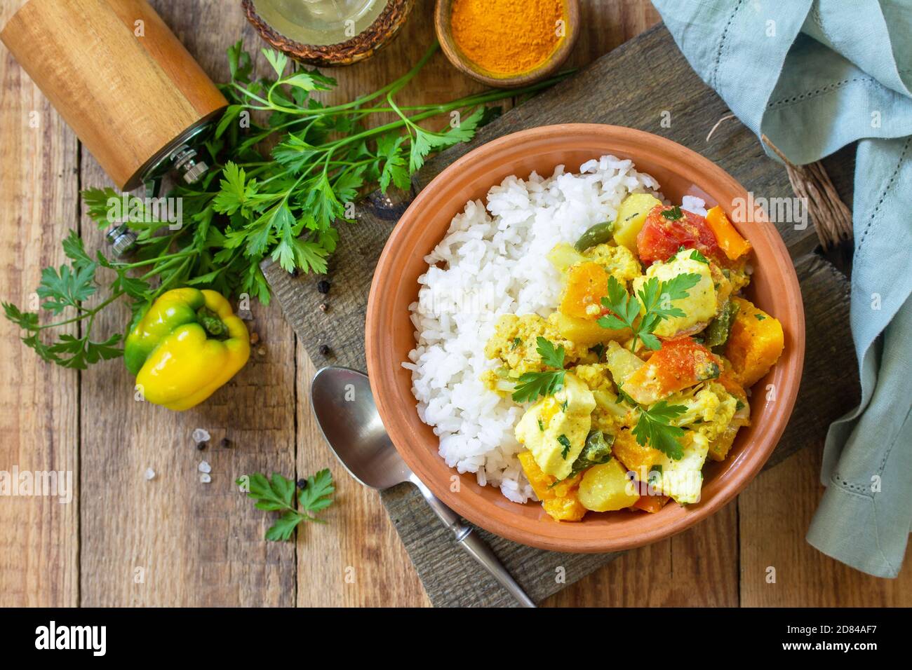 Indian cuisine dish sabji. Traditional Indian vegetable stew with soft