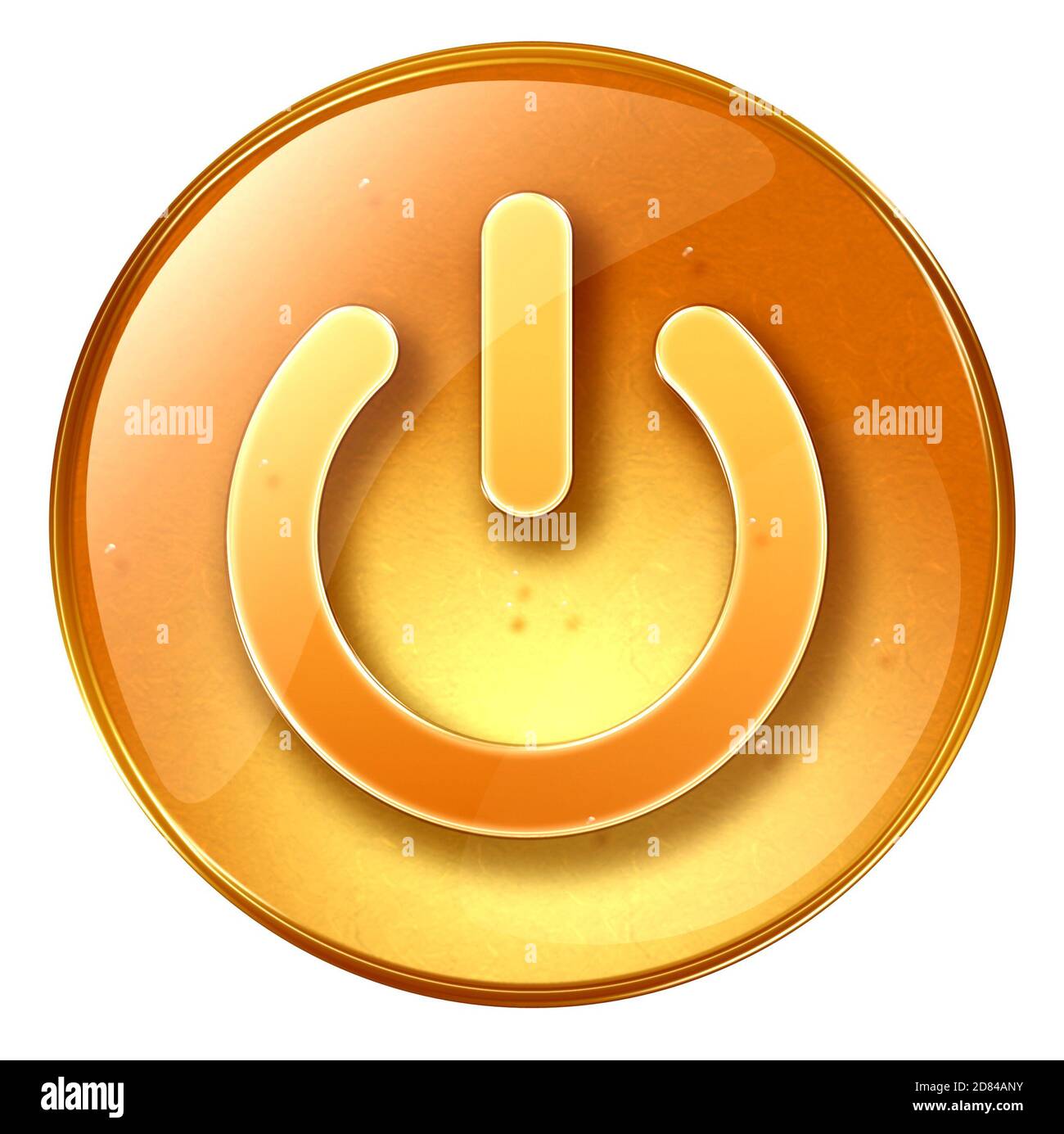 power button yellow, isolated on white background. Stock Photo