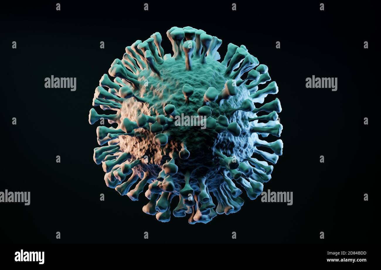 3D Illustration of Coronavirus cell, Covid-19, sars-cov-2 model, global pandemic flu awareness, 3D Render, conceptual, close-up Stock Photo
