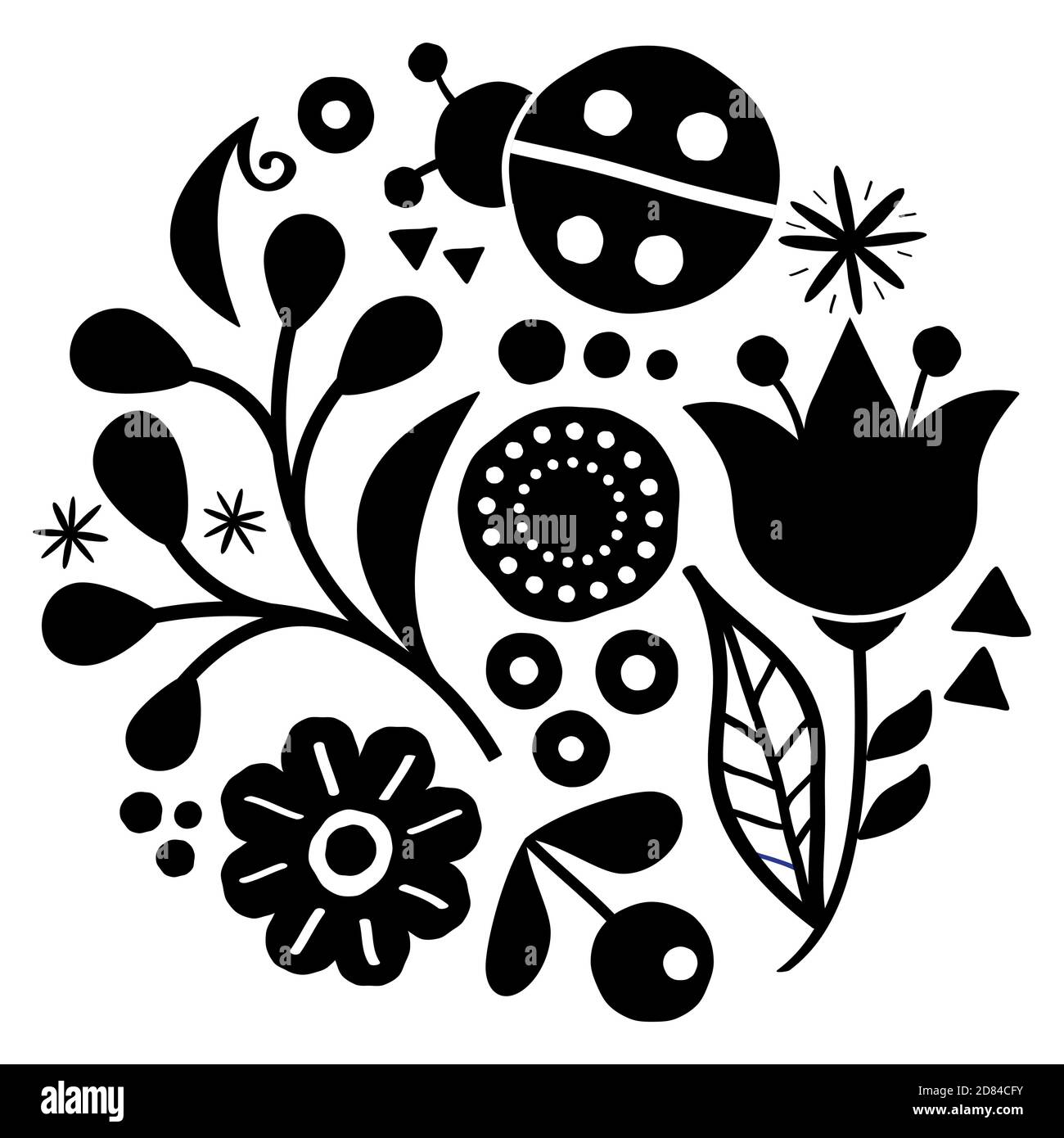 Minimal Scandinavian Leaf Collection Folk Art Black Block Print