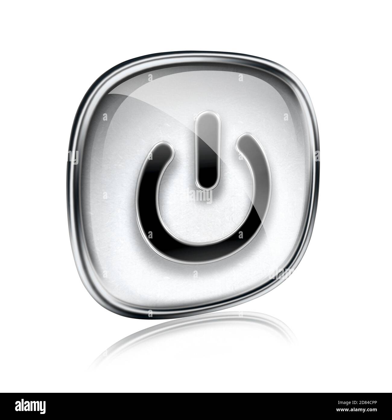 power icon grey glass, isolated on white background Stock Photo - Alamy