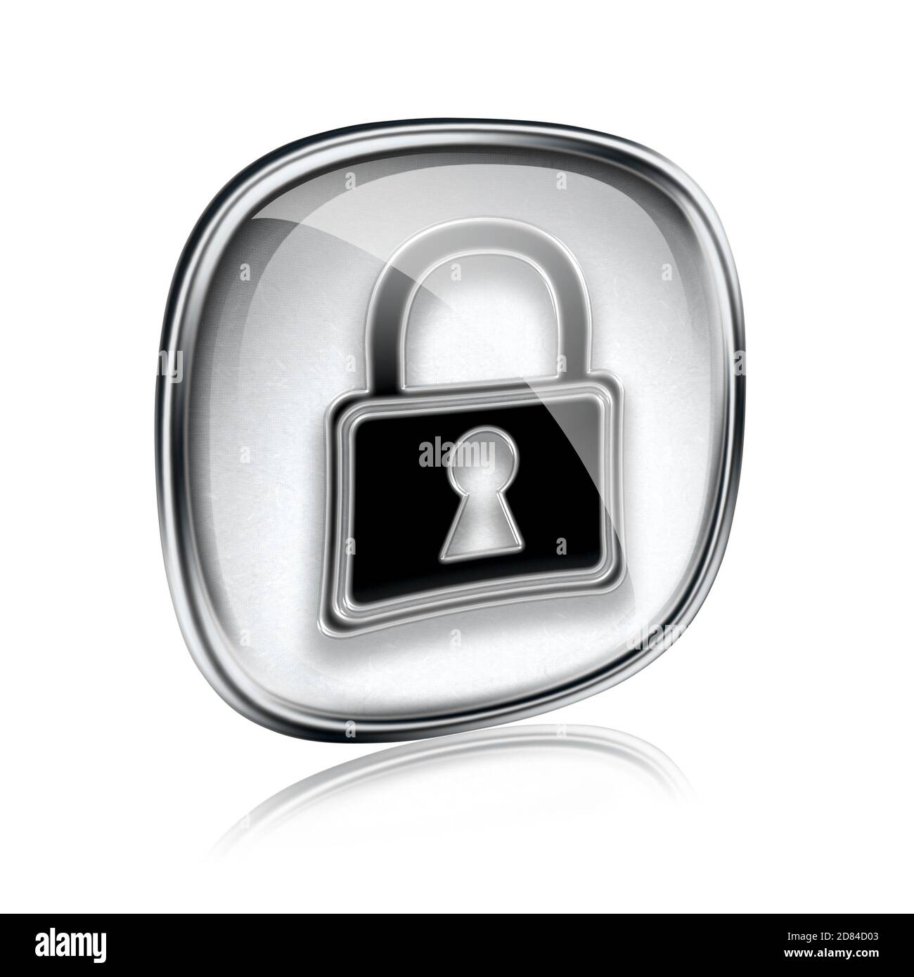 Lock icon grey glass, isolated on white background. Stock Photo