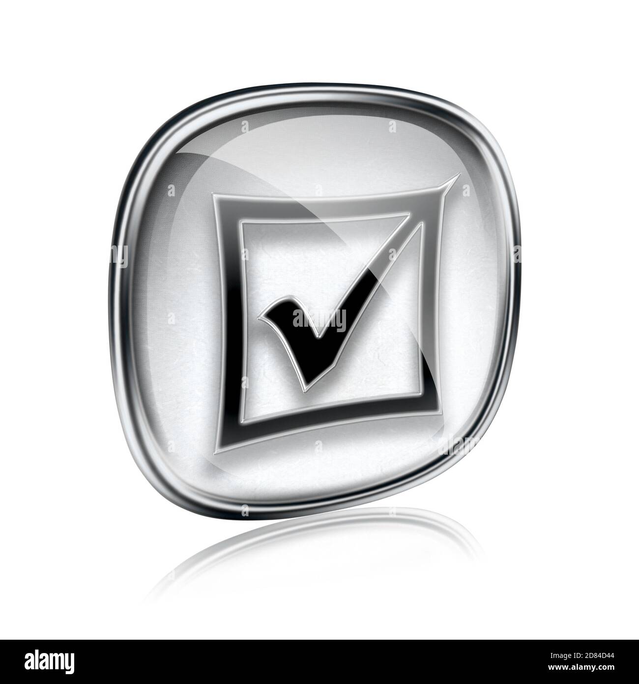 check icon grey glass, isolated on white background Stock Photo - Alamy