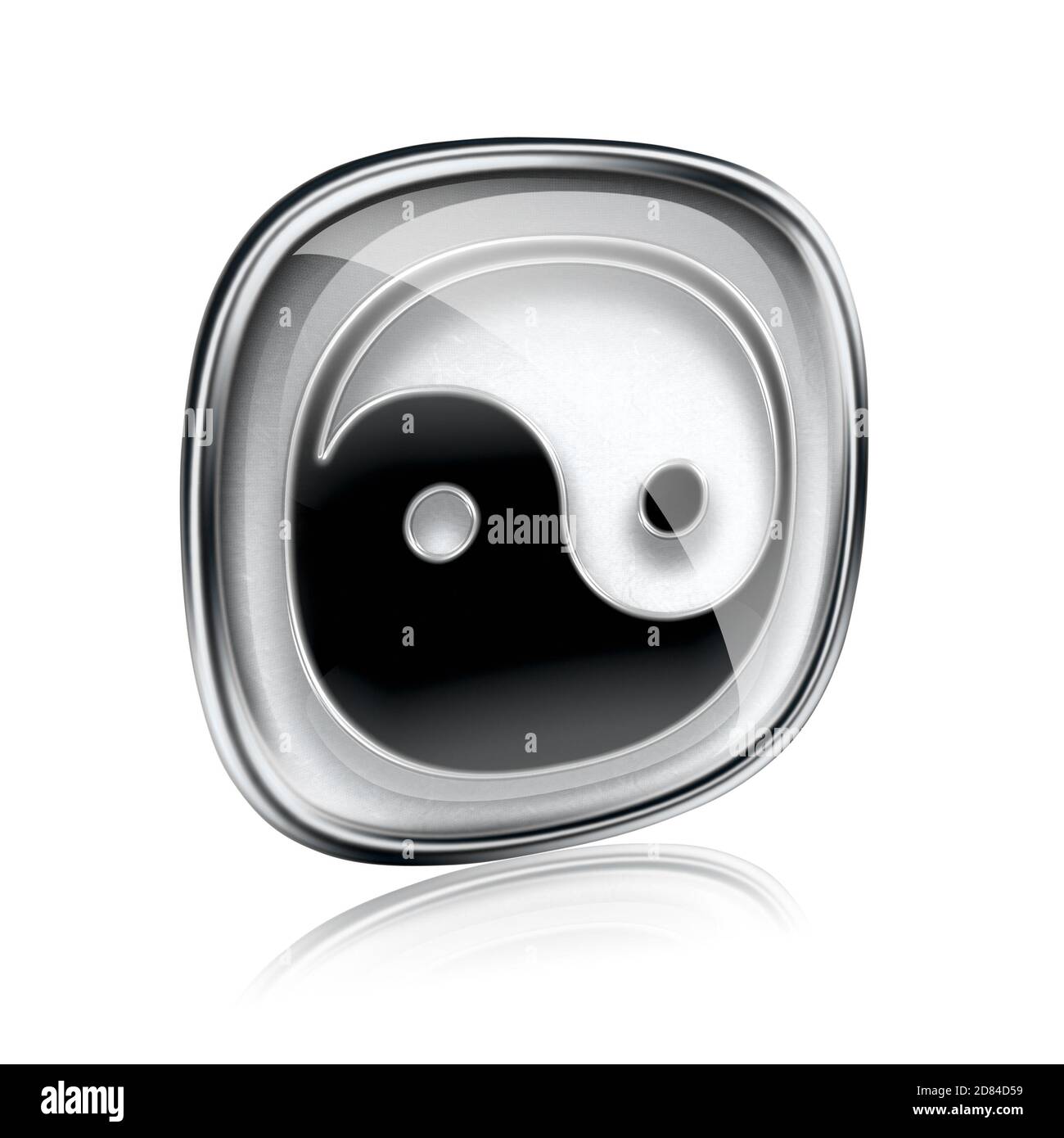 yin yang symbol icon grey glass, isolated on white background Stock ...