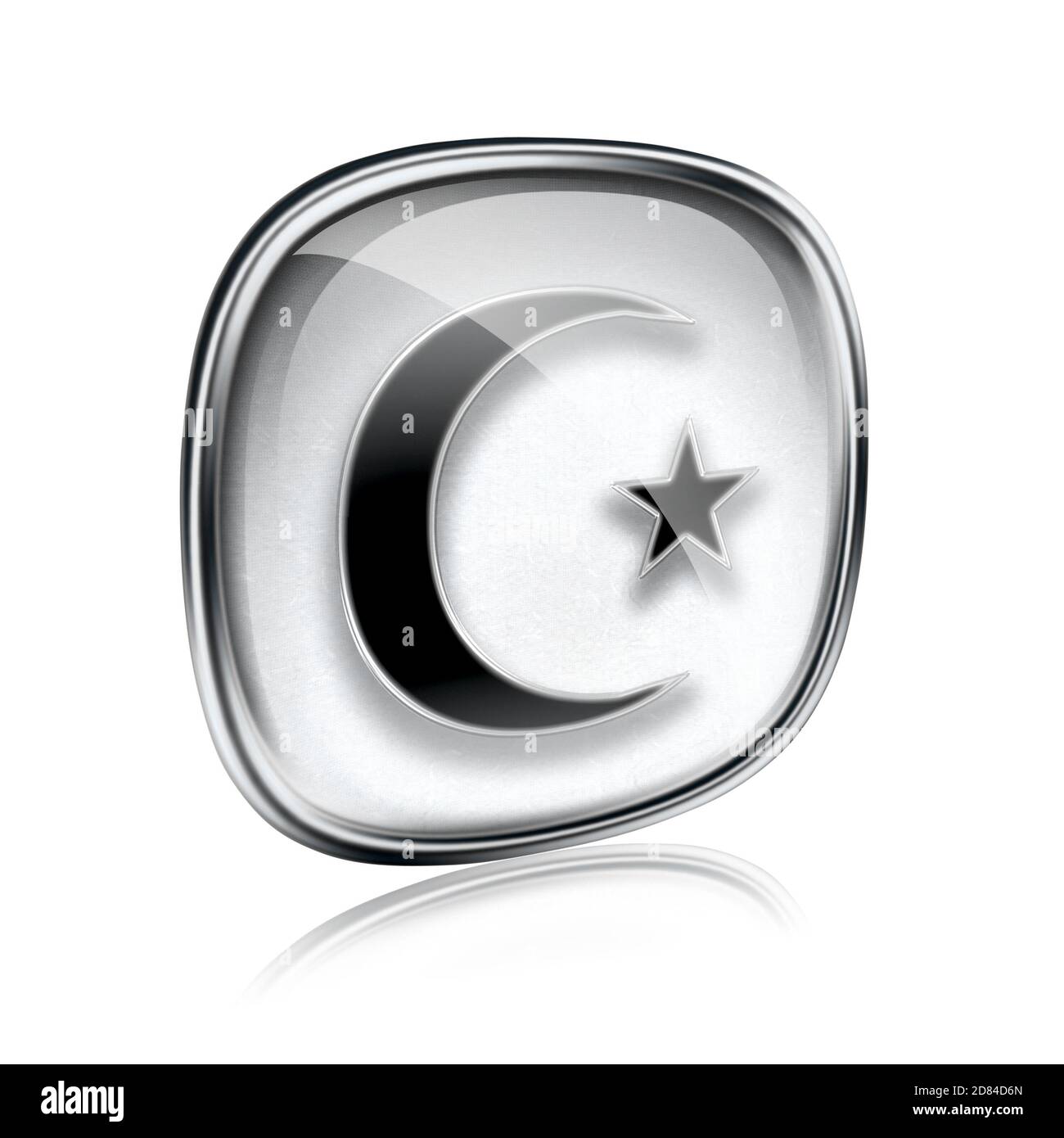 moon and star icon grey glass, isolated on white background. Stock Photo