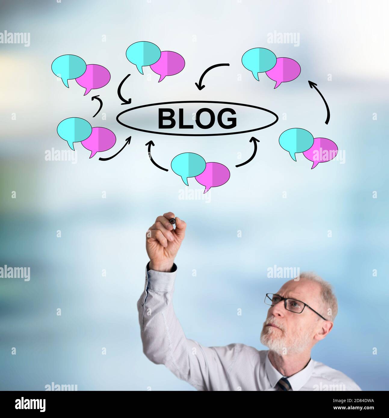 Blog concept drawn by a businessman Stock Photo - Alamy