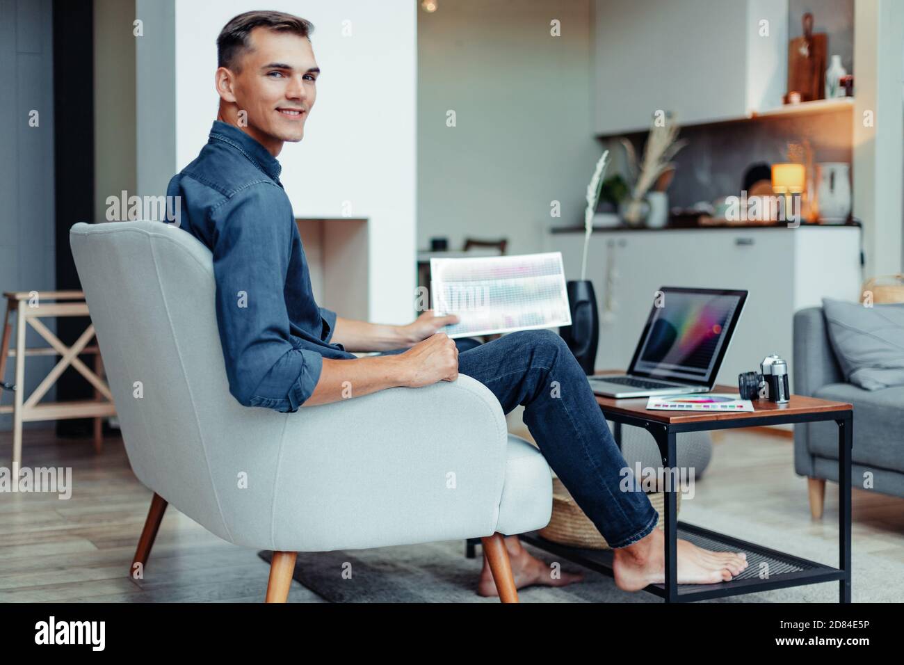 graphic designer works in the home office Stock Photo Alamy