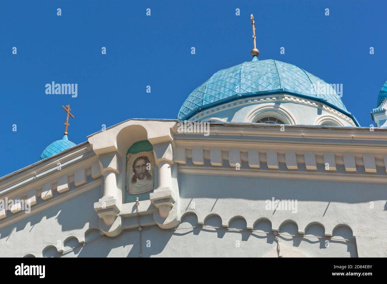 Fragment of the temple of Elijah the Prophet with the image of Jesus Christ in the city of Saki, Crimea, Russia Stock Photo