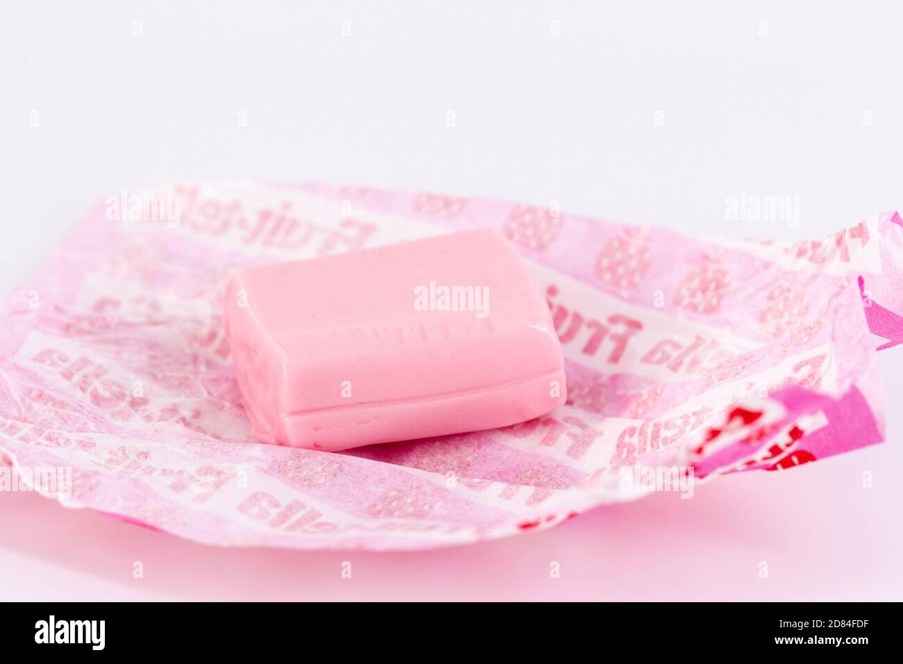 Fruit-tella pink chewy sweet unwrapped Stock Photo