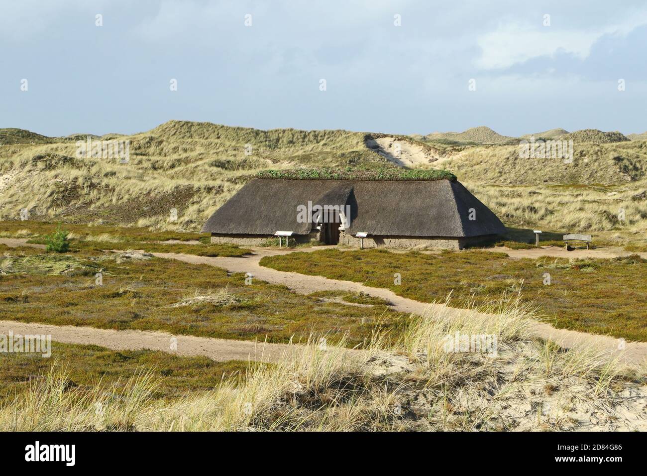 Iron Age House in dune landscape, Isle of Amrum, North Frisian islands, Schleswig-Holstein, Germany Stock Photo