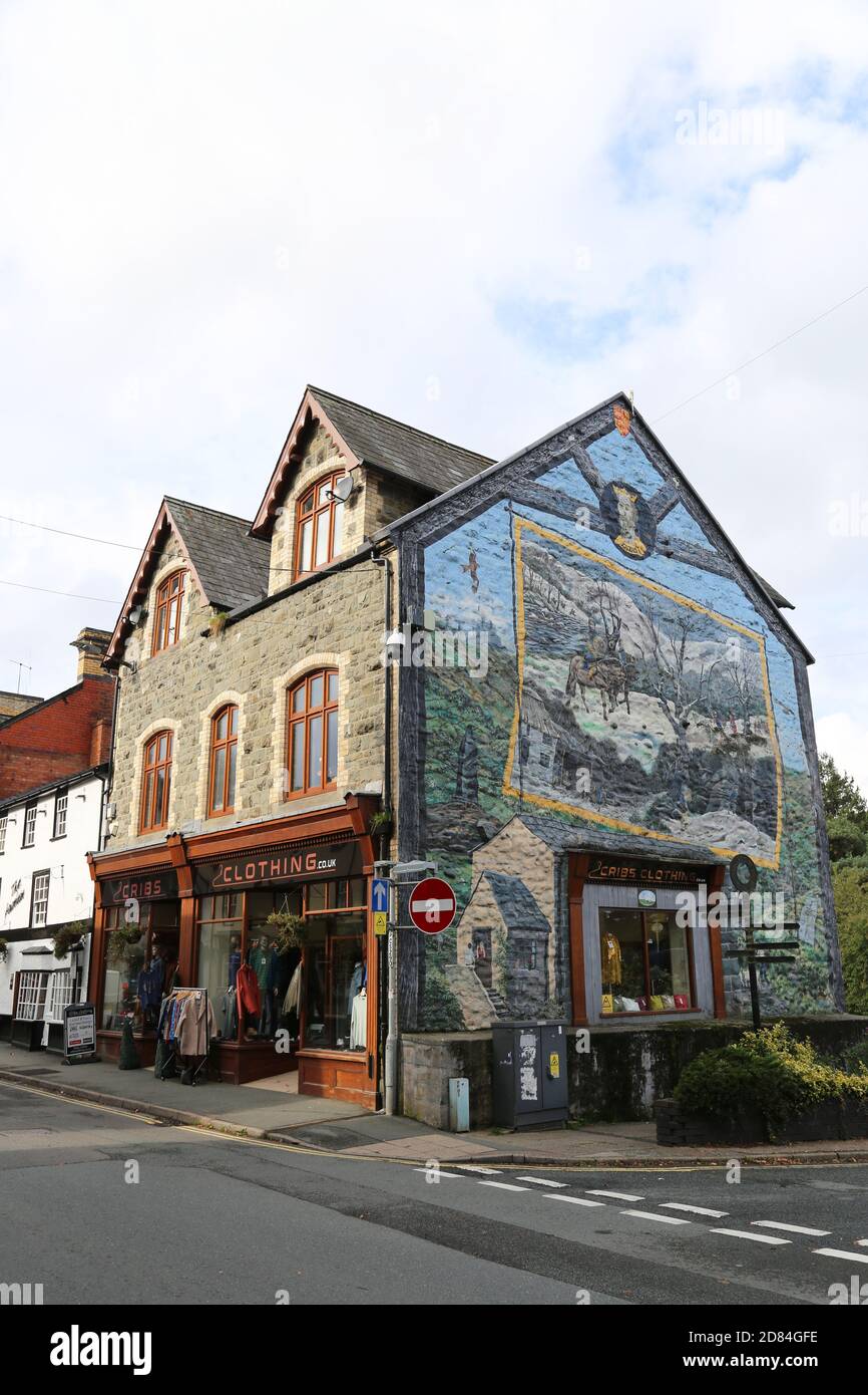 Mural depicting Llywelyn ap Gruffydd's last days, Broad Street, Builth Wells, Brecknockshire, Powys, Wales, Great Britain, United Kingdom, UK, Europe Stock Photo